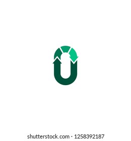 Unusual Green Recycle Icon Zero Waste U Letter Logo Vector