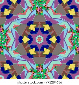 Unusual greeting in oriental boho chic style. Round flower ornament. Square invite template. Decorative vintage print. Luxury floral pattern. Vector invitation with colored mandala design element.