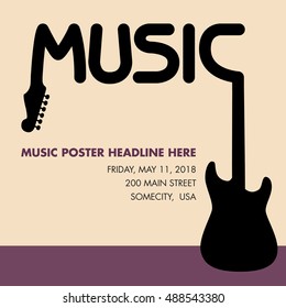 Unusual guitar poster, ideal for music gig announcements with space for text