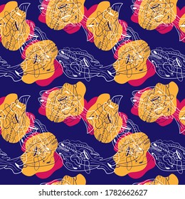 Unusual hand draw fishes on the seamless backdrop.
