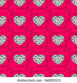 Unusual Hand Drawing Doodled Pattern with Festive Elements. Hand-drawn Vector Illustration. Ideal Seamless Sketch Background for Happy Valentine's Day, Celebration Event, Print, Wallpaper, Wrapping.