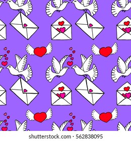 Unusual Hand Drawing Doodled Pattern with Romantic Icons. Hand-drawn Vector Illustration. Ideal Seamless Sketch Background for Happy Valentine's Day, Celebration Event, Print, Wallpaper, Wrapping.