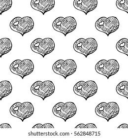 Unusual Hand Drawing Doodled Pattern with Romantic Hearts. Hand-drawn Vector Illustration. Ideal Seamless Sketch Background for Happy Valentine's Day, Celebration Event, Print, Wallpaper, Wrapping.