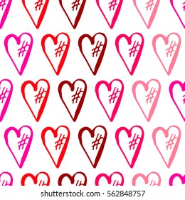 Unusual Hand Drawing Doodled Pattern with Romantic Hearts. Hand-drawn Vector Illustration. Ideal Seamless Sketch Background for Happy Valentine's Day, Celebration Event, Print, Wallpaper, Wrapping.