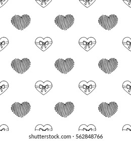 Unusual Hand Drawing Doodled Pattern with Romantic Hearts. Hand-drawn Vector Illustration. Ideal Seamless Sketch Background for Happy Valentine's Day, Celebration Event, Print, Wallpaper, Wrapping.