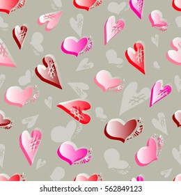 Unusual Hand Drawing Doodled Pattern with Romantic Hearts. Hand-drawn Vector Illustration. Ideal Seamless Sketch Background for Happy Valentine's Day, Celebration Event, Print, Wallpaper, Wrapping.