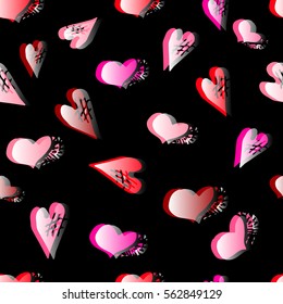 Unusual Hand Drawing Doodled Pattern with Romantic Hearts. Hand-drawn Vector Illustration. Ideal Seamless Sketch Background for Happy Valentine's Day, Celebration Event, Print, Wallpaper, Wrapping.