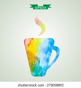 unusual hand drawn watercolor cup / mug of coffee / tea isolated. Vector version