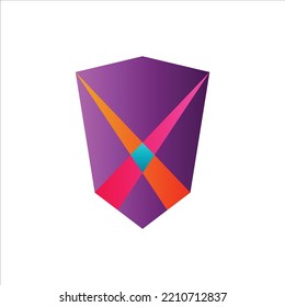 Unusual hexagon shield vector logo with colorful crisscrossed element. Suitable for apps, game, organization, technology, company, and industry.