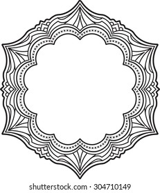 Unusual, hexagonal, lace frame, decorative element with empty place for your text. Vector illustration.