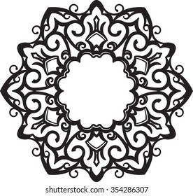 Unusual, hexagonal, lace frame, decorative element with empty place for your text. Vector illustration.