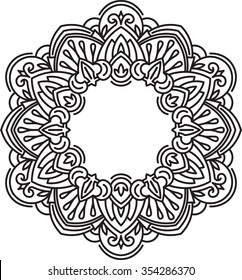 Unusual, hexagonal, lace frame, decorative element with empty place for your text. Vector illustration.