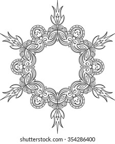 Unusual, hexagonal, lace frame, decorative element with empty place for your text. Vector illustration.
