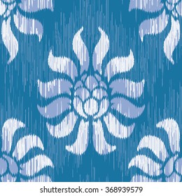 Unusual ikat damask fabric pattern seamless vector background tile
