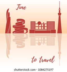 Unusual Japanese architecture. Famous building and skyscrapers. Travel and leisure.