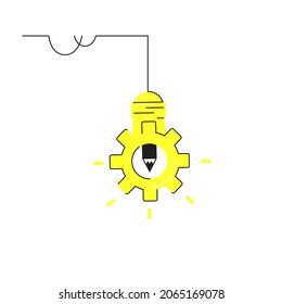 An unusual lamp with a pencil and a gear hanging on a wire, isolated on a white background, eps 10. Vector illustration, flat minimal unusual design.