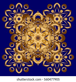 Unusual luxury greeting in oriental boho chic style. Square invite template. Round golden ornament. Vector invitation with golden mandala design. Decorative vintage print.
