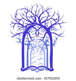 unusual magical fairy forest with twisted branches in the Gothic and Art Nouveau style. vector image