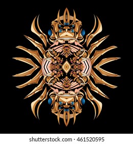 unusual mandala painted in gold color