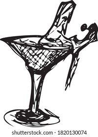 unusual martini: a person dissolves in alcohol and cannot get out
