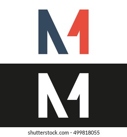 Unusual minimal monogram M and 1. Business logo template