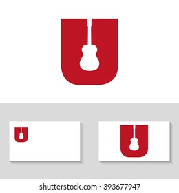 Unusual minimalist letter U. Business logo template. Guitar silhouette. Musical logo