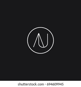 Unusual modern creative connected circular shaped fashion brand black and white color AU A U initial based letter icon logo.