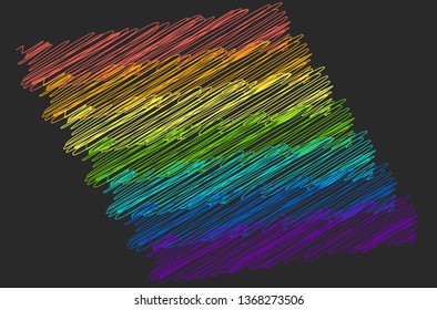 unusual multicolored stripes painted in rainbow-colored scribble on a black background. 