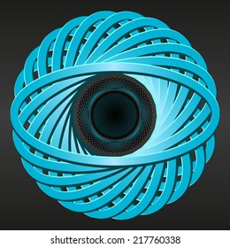 Unusual neon geometric abstract 3d fractal pattern black human eye figure - vector background