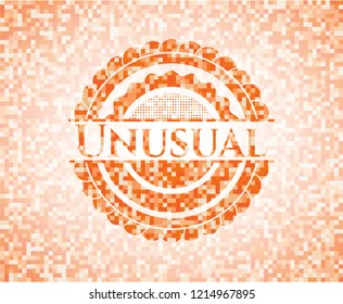 Unusual orange tile background illustration. Square geometric mosaic seamless pattern with emblem inside.