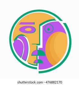Unusual Original Abstract Art Composition of Angry, Frustrated 
Man Face or Mask. Vector, Illustration