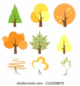 Unusual and original vector trees. Trees in autumn. Trees in summer. Tree is sketchy. Trees in the spring. Template for the logo. Autumn time.
