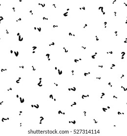 Unusual Pattern from Painted Question Marks. Sketchy Hand Drawn graphic print. Black and white background. Grungy painted ornament. Vector brush strokes design. Wallpaper, furniture fabric, textile.