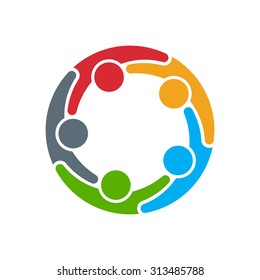 Unusual People logo. Group of five persons in circle 
