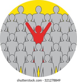 Unusual person in the crowd concept. Vector flat design
