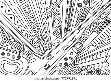 Unusual perspective of the city, vector illustration