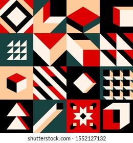 An unusual popular geometric pattern in modern design. Creative abstract background for business and design ideas. Free vector. Figures circle square cross line zig zag triangle.