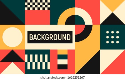 An unusual popular geometric pattern in modern design. Creative abstract background for business and design ideas. Free vector. Figures circle square cross line zig zag triangle. Art graphic mural.