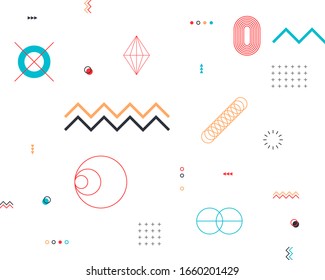 An unusual popular geometric pattern in modern design. Creative abstract background for business and design ideas. Free vector. Figures circle square cross line zig zag triangle.