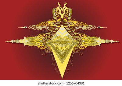 Unusual psychedelic vector with towers and geometry. Abstraction. Background. For any design