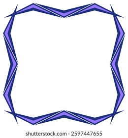 Unusual purple geometric square frame without text. Vector decorative broken zigzag ornament of wavy shapes. Creative abstract square ornamental decor. Place for you text