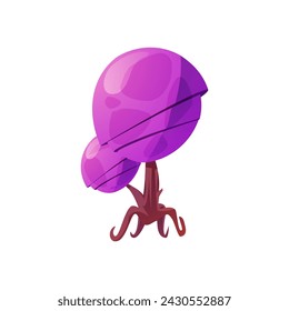 Unusual purple tree with round crown flat style, vector illustration isolated on white background. Decorative design element for online games. Magic tree, GUI and interface
