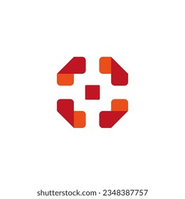 Unusual red octagon logo with a square in the center. Vector illustration. EPS 10.