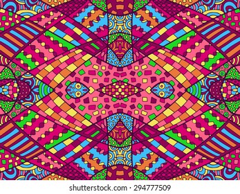 Unusual retro bright zentangle ornament background. Vector can be used for creating backgrounds and surface textures, web design, textile and other crafts.