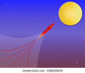 unusual rocket flying into serene space