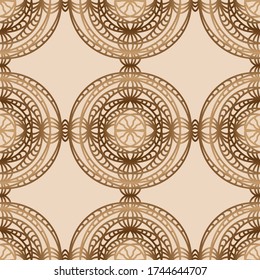 Unusual round laced  seamless vector pattern. Detailed composition. Golden texture.