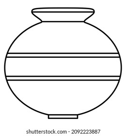 An unusual round-shaped vase. Ceramic amphora, urn with a unique design. An element of a fashionable interior. Vector icon, outline, isolated. Editable stroke