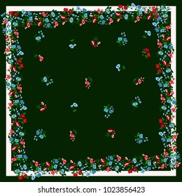 Unusual scarf floral print. Modern style millefleurs. Floral pretty background for scarf print, textile, covers, surface, scrapbooking, decoupage. Bandana, pareo, home textile design