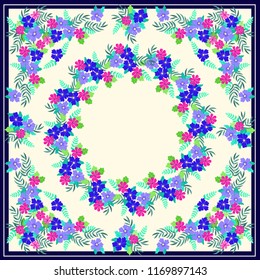 Unusual scarf floral print. Modern style millefleurs. Floral pretty background for scarf print, textile, covers, surface, scrapbooking, decoupage. Bandana, pareo, home textile design