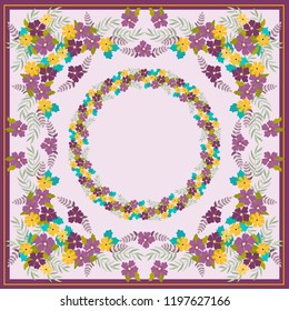 Unusual scarf floral print. Modern style millefleurs. Floral pretty background for scarf print, textile, covers, surface, scrapbooking, decoupage. Bandana, pareo, home textile design
